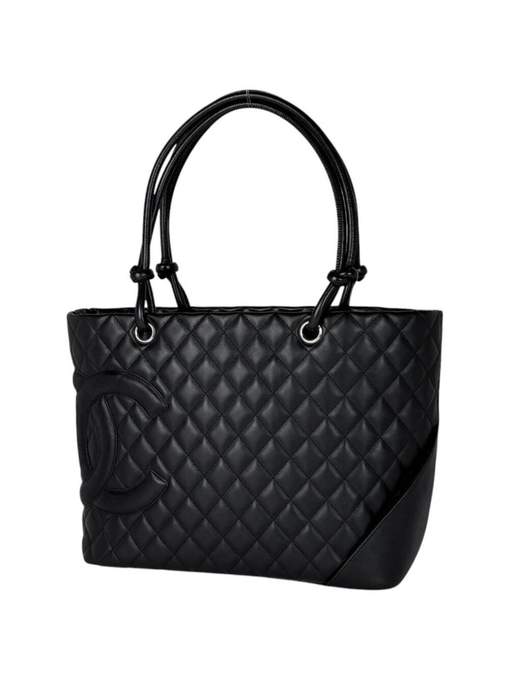 Chanel Cambon Line Large Tote CC Logo Shoulder Bag Leather Black